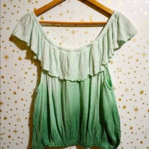 NWT Free People Green Ombre Ruffle Top Small